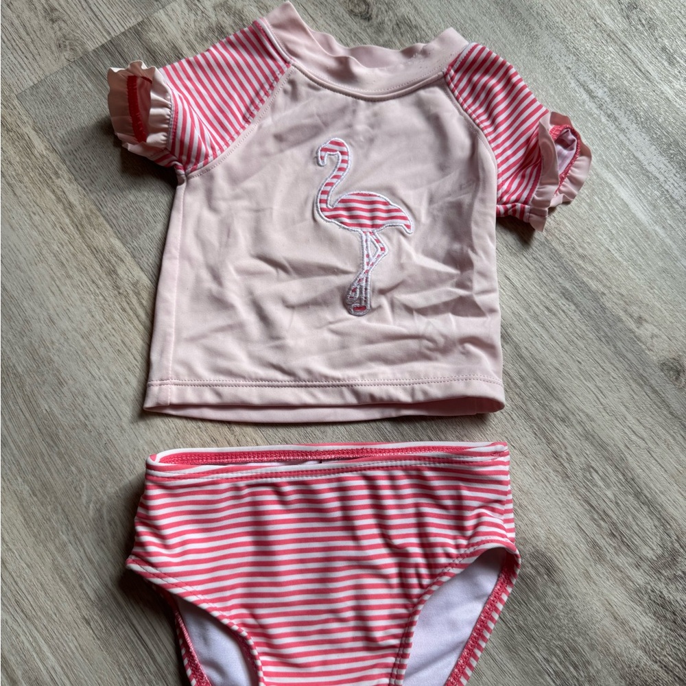 Janie and Jack Pink Flamingo Rashguard Set
